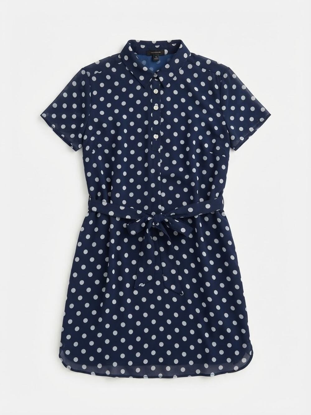 Ann Taylor Dress Women Size S Blue White Polka Dot Shirt Dress Belted Career 90s